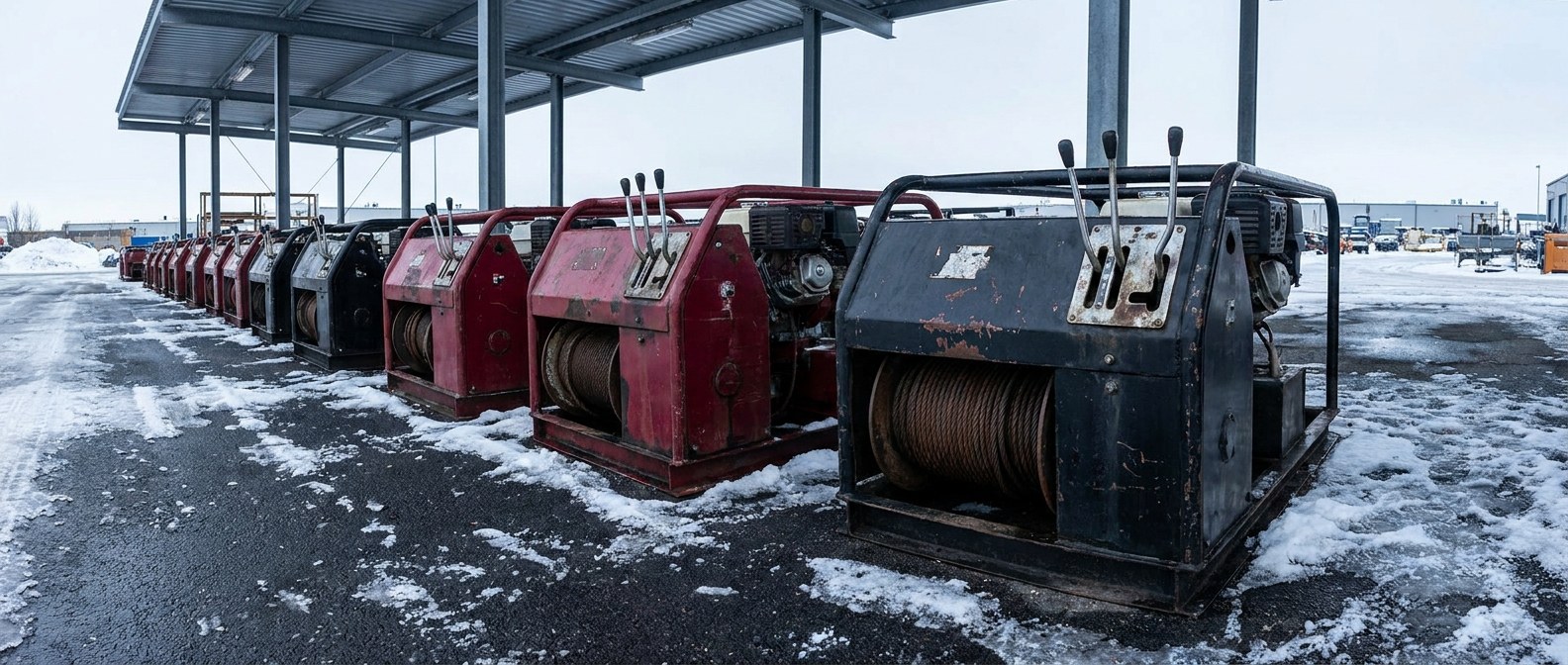 petrol engine cable winch в ряду на площадке